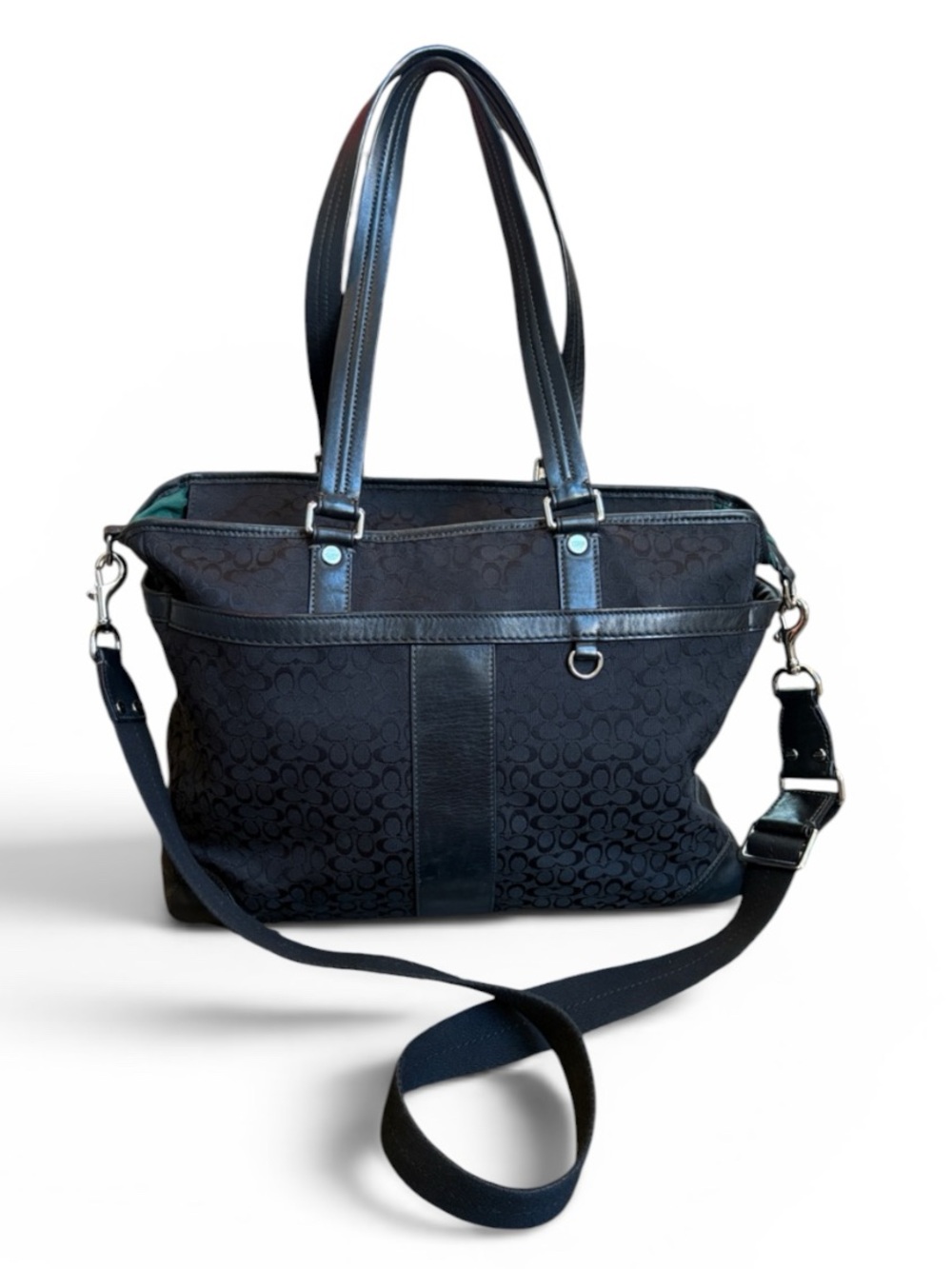 Coach Black Signature Multi Tote Large Travel Purse Diaper Bag F77156 READ